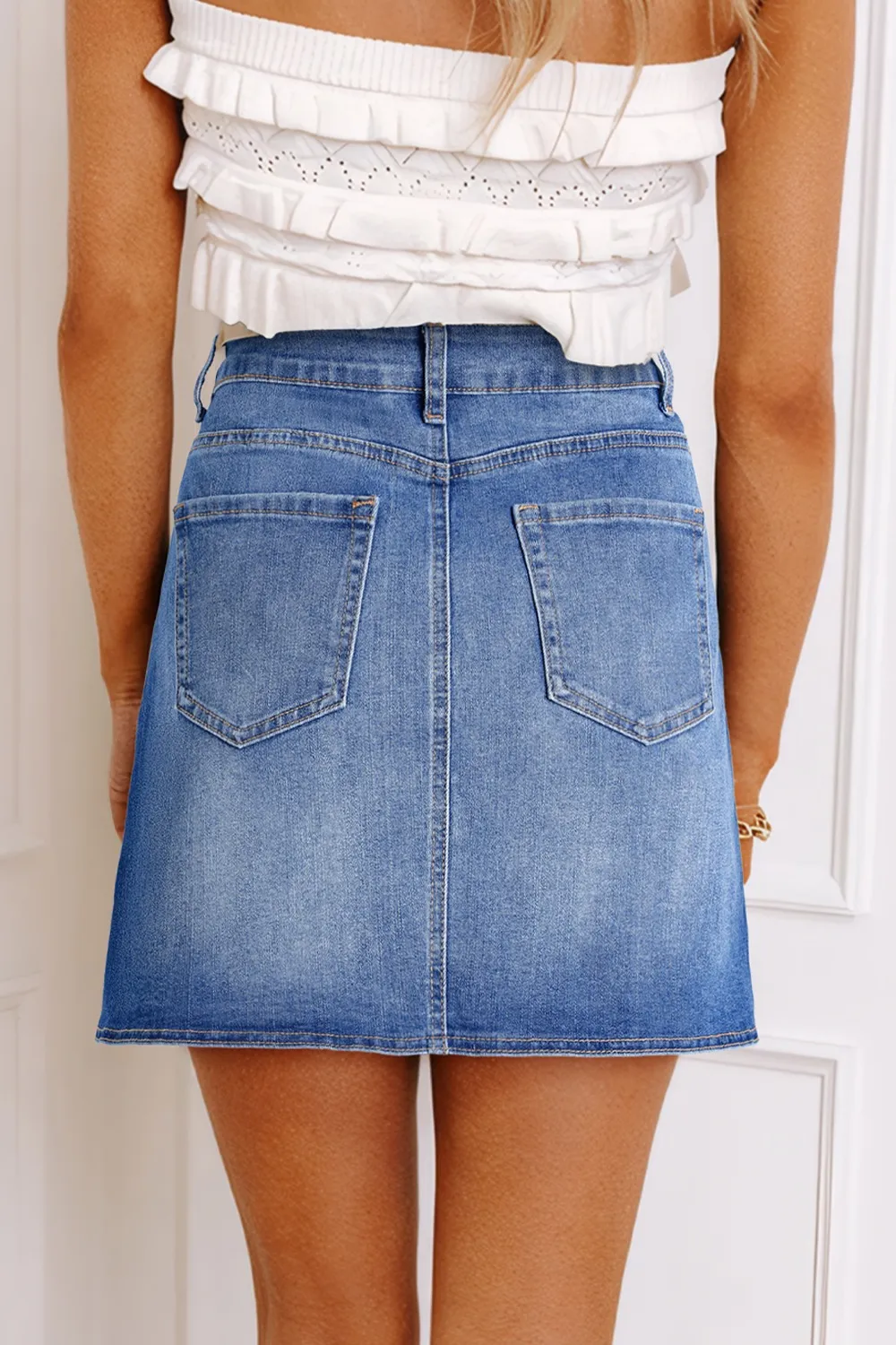 Wrapped Crossed Waist Denim Mini Skirt, image 4