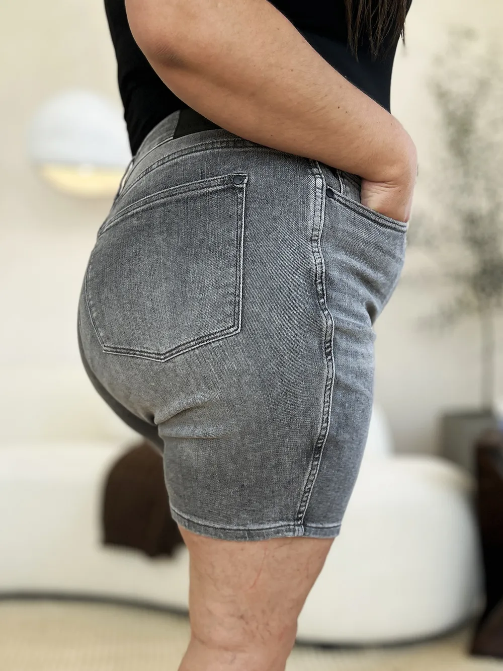 Full Size High Waist Washed Denim Shorts, image 7