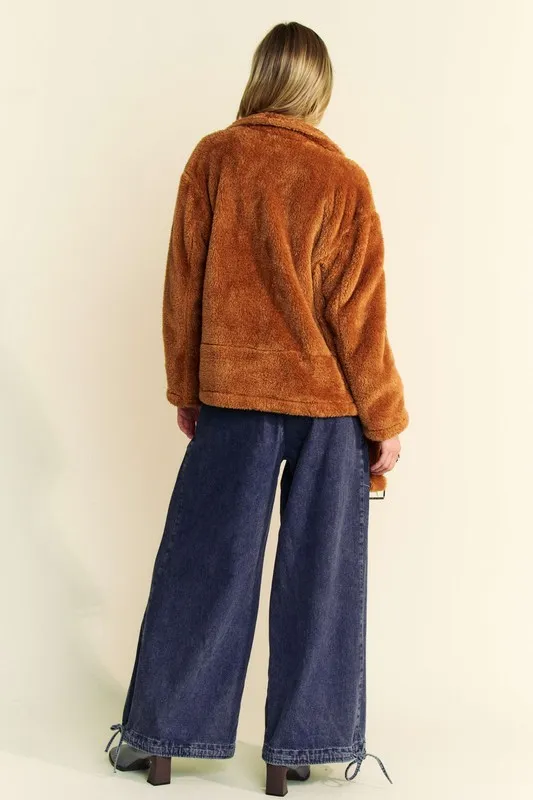 Fuzzy Zip Up Collared Neck Jacket, image 7