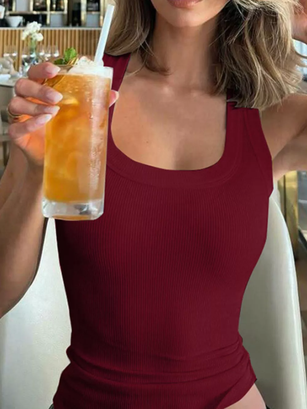 Ribbed Square Neck Tank Top, image 15