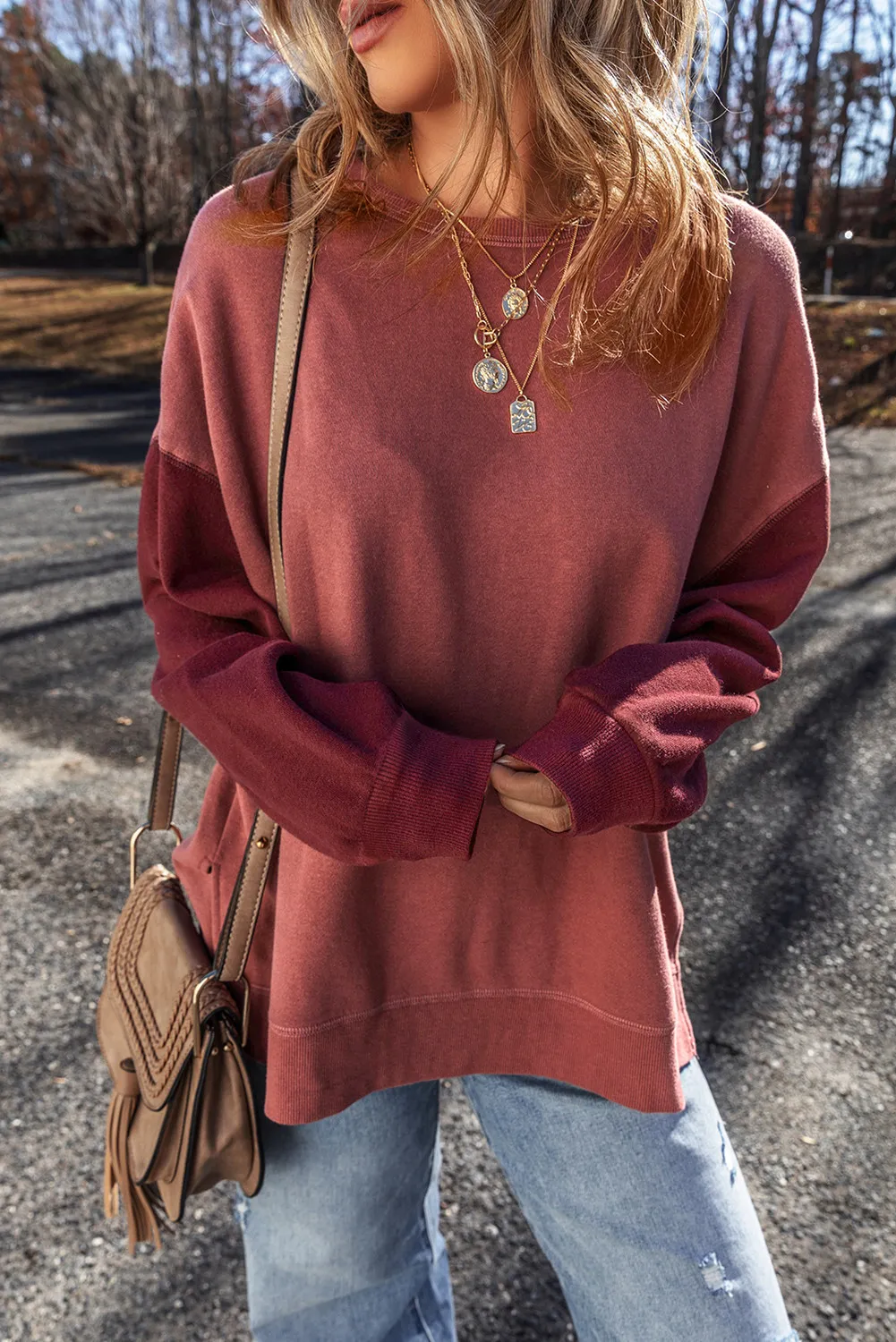 Contrast Round Neck Long Sleeve Sweatshirt, image 8