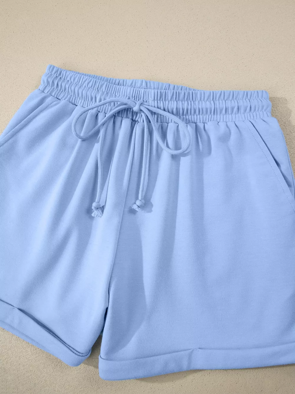 Collared V Neck Tee Drawstring Elastic Waist Shorts 2pcs Outfit, image 10
