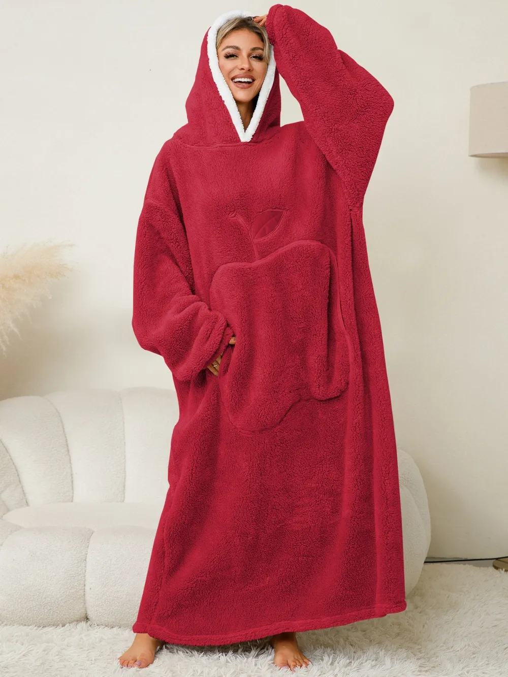 Pocketed Contrast Long Sleeve Hooded Lounge Dress, image 3