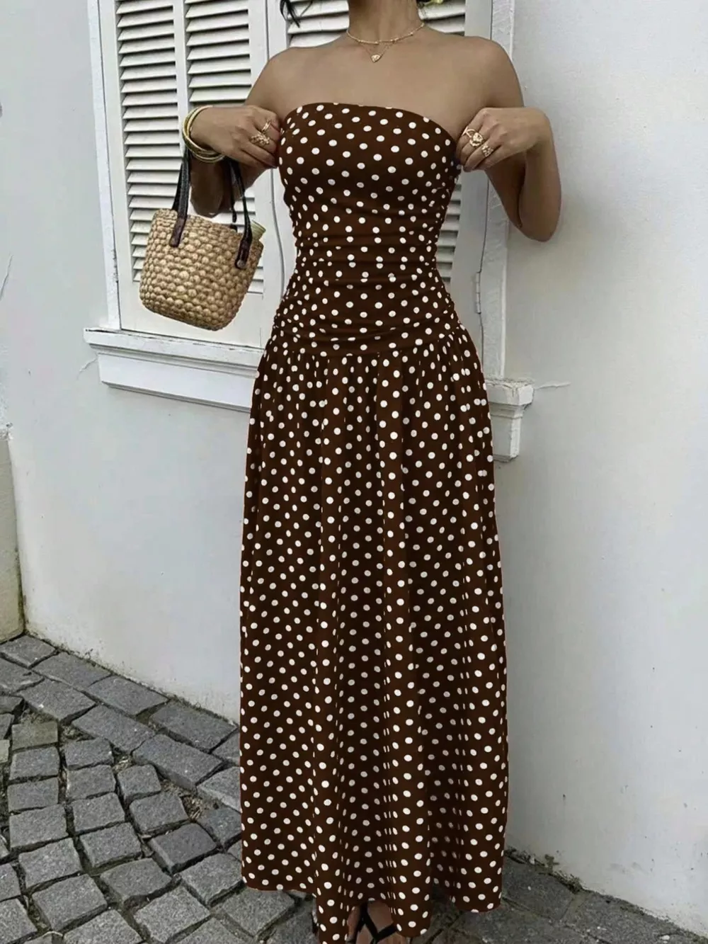 Polka Dot Strapless Maxi Dress, image 3