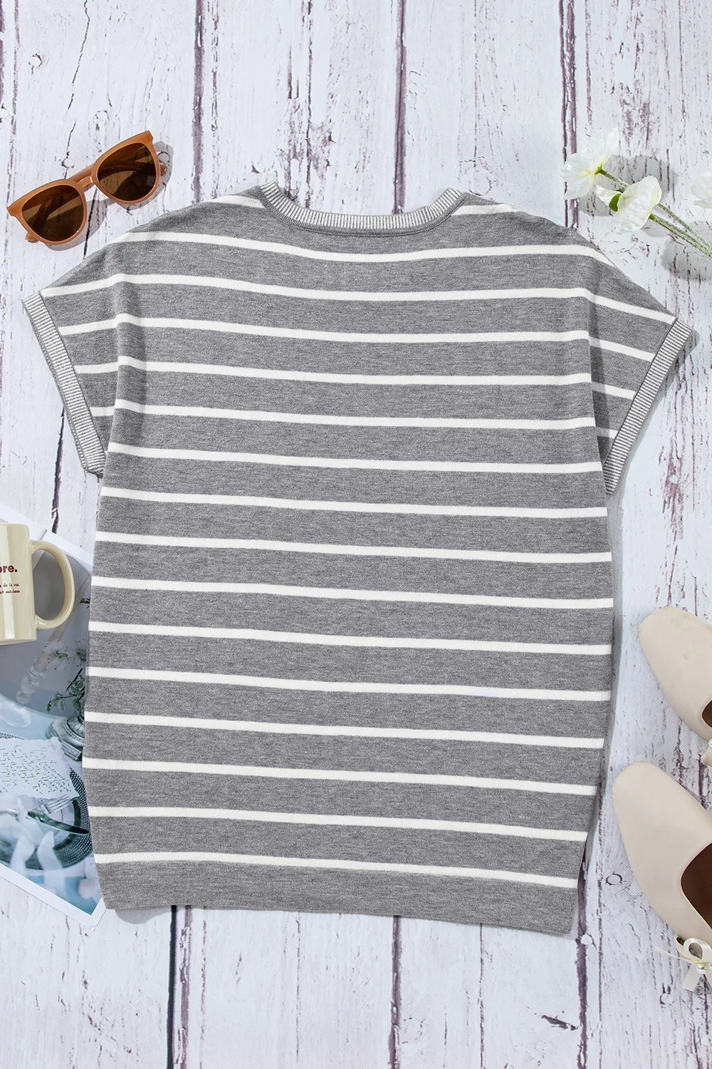 Striped Short Sleeve Knit Top, image 9