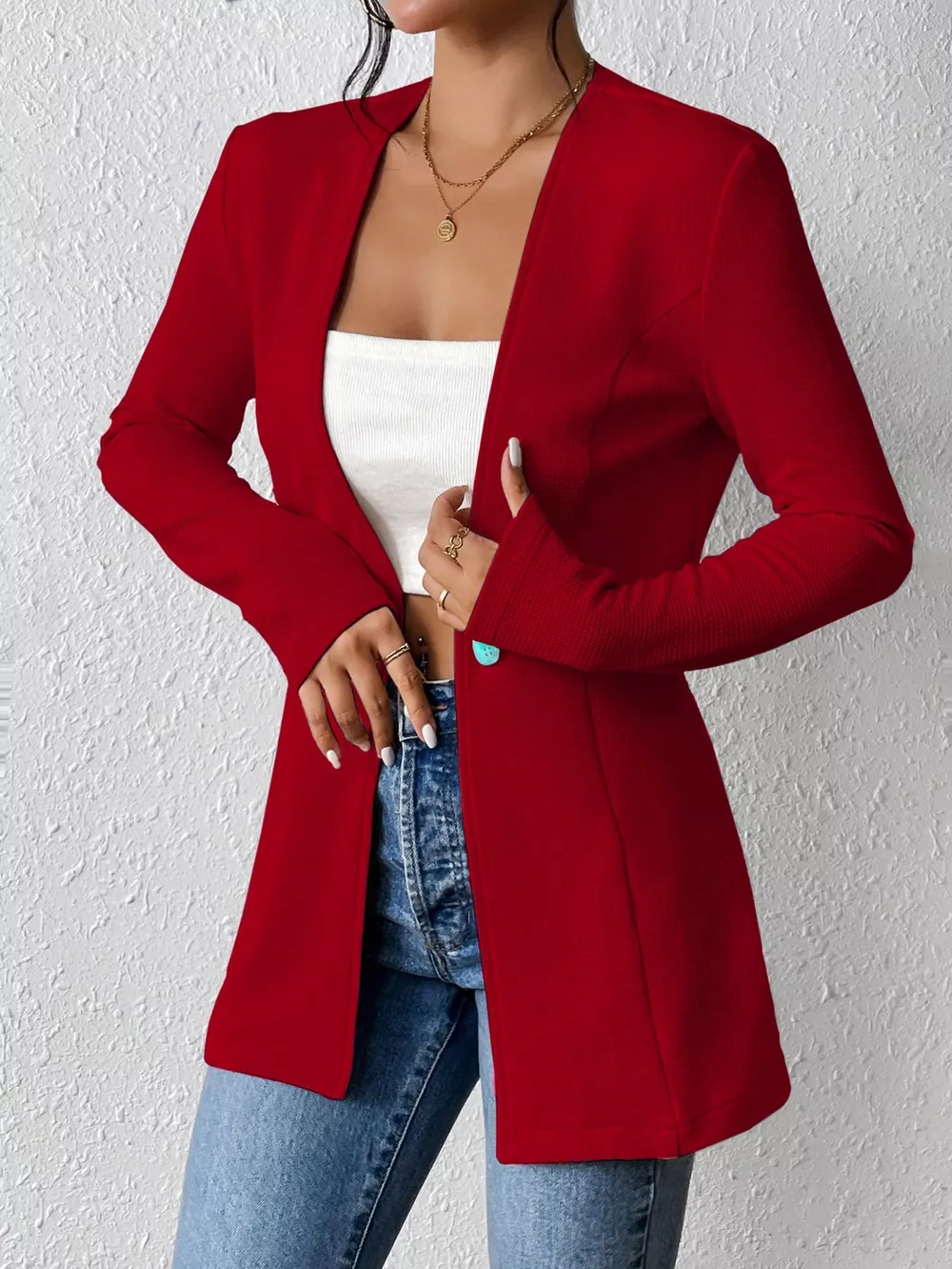 One Button Long Sleeve Blazer, image 3