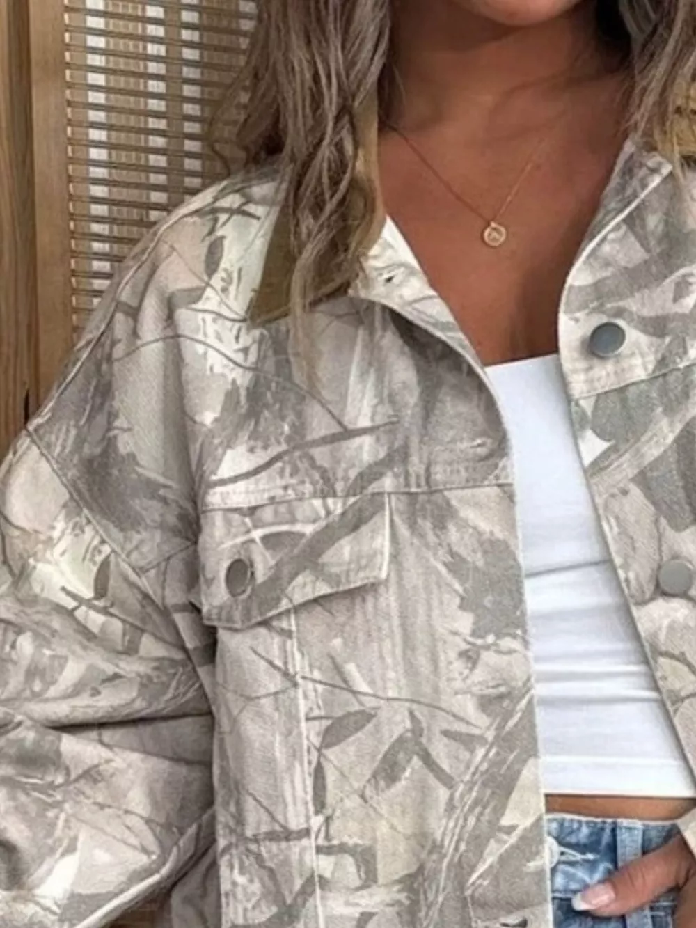 Printed Button Up Denim Jacket, image 3