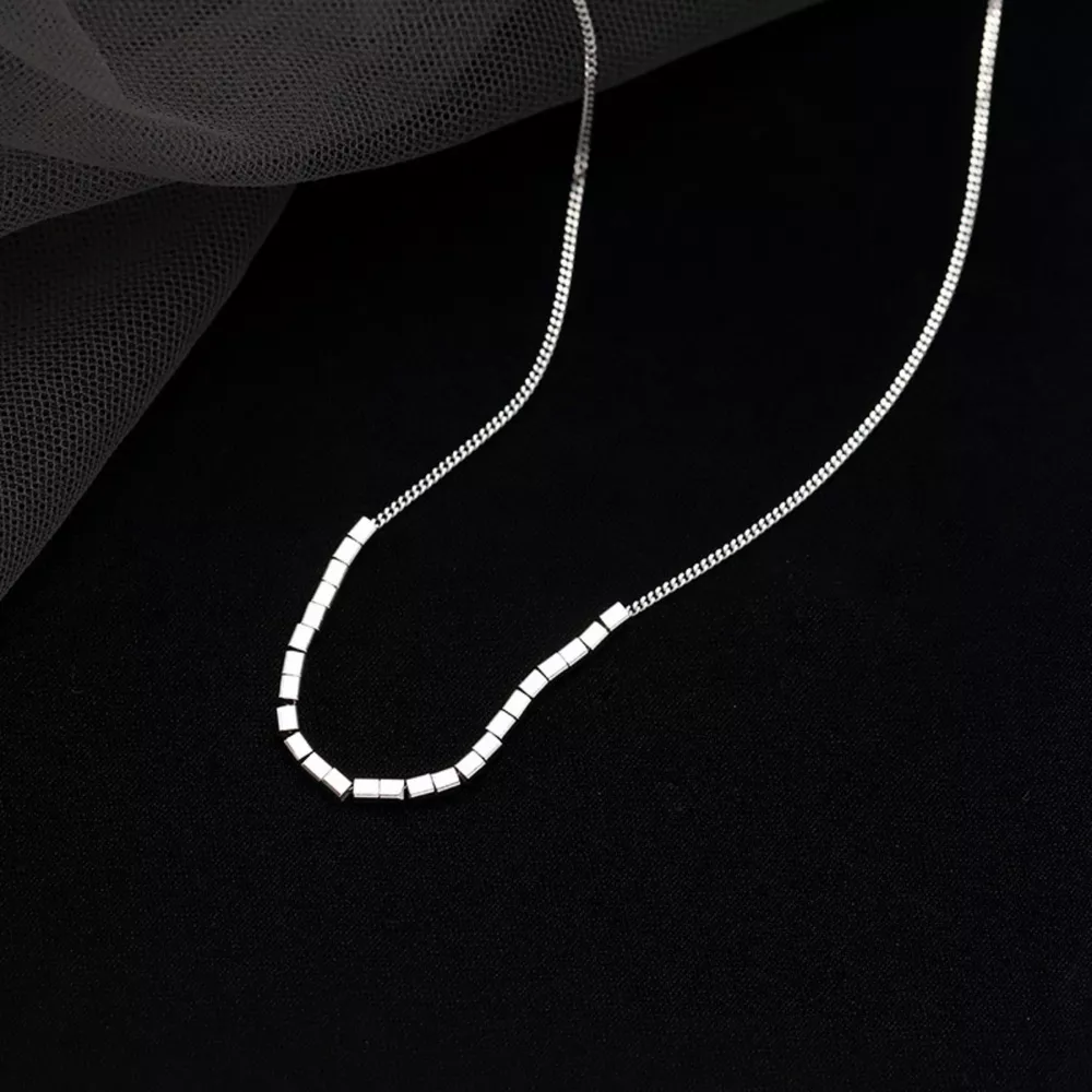 925 Sterling Silver Cube Necklace, image 7