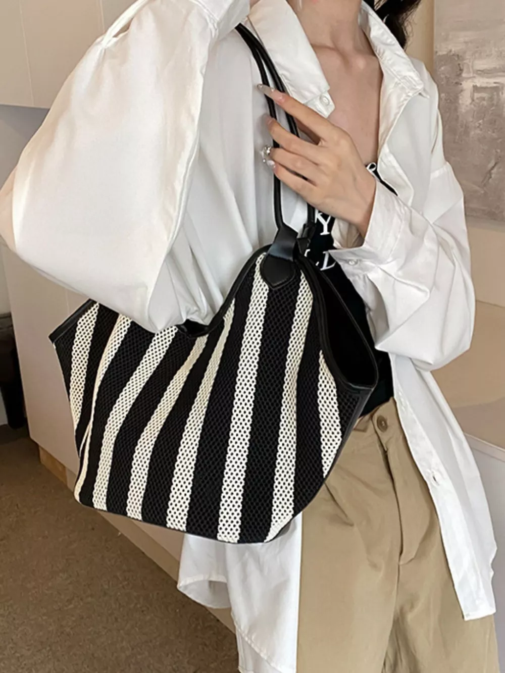 Striped Knit Shoulder Bag, image 7