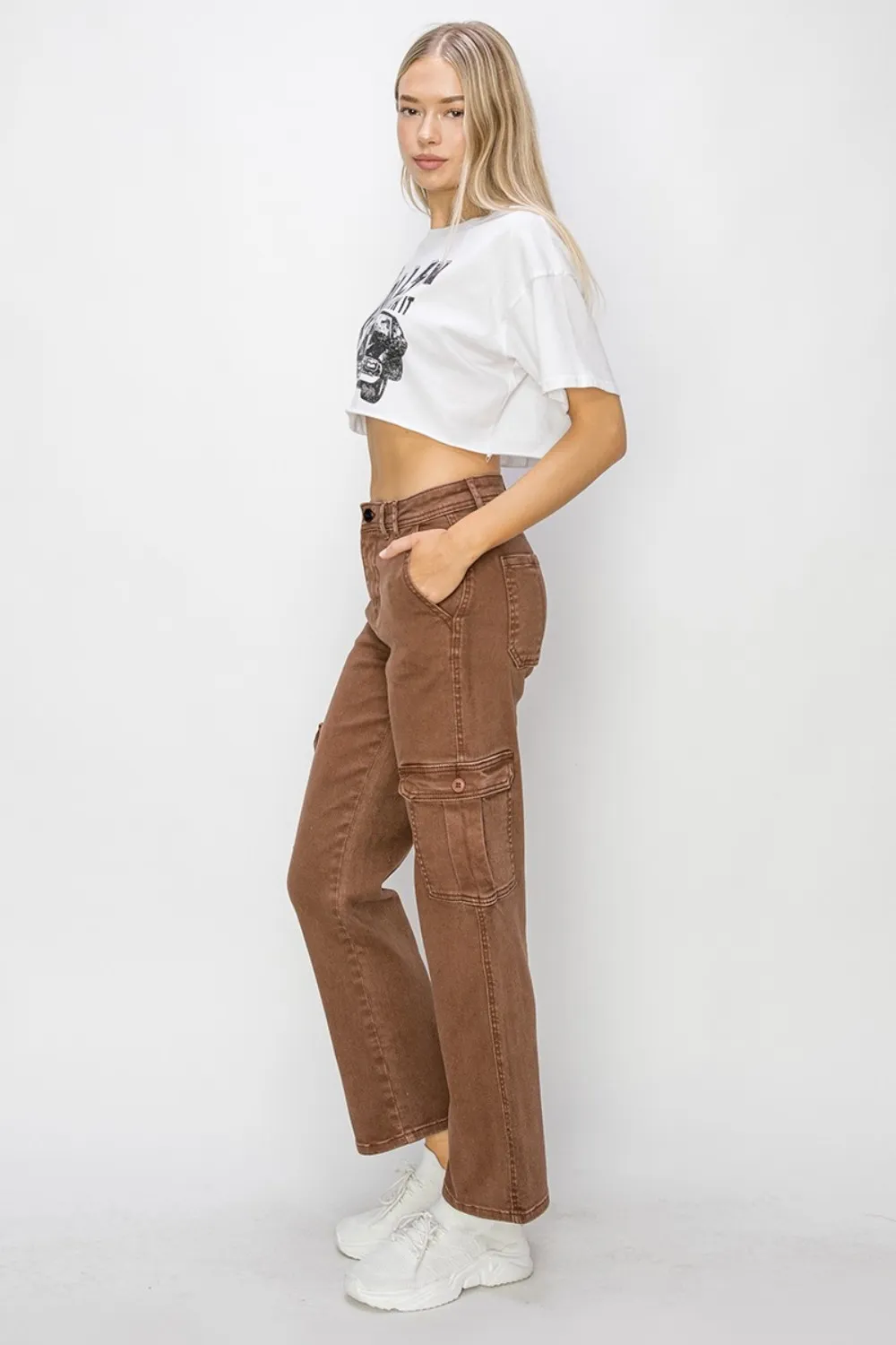 Full Size High Rise Cargo Jeans, image 3