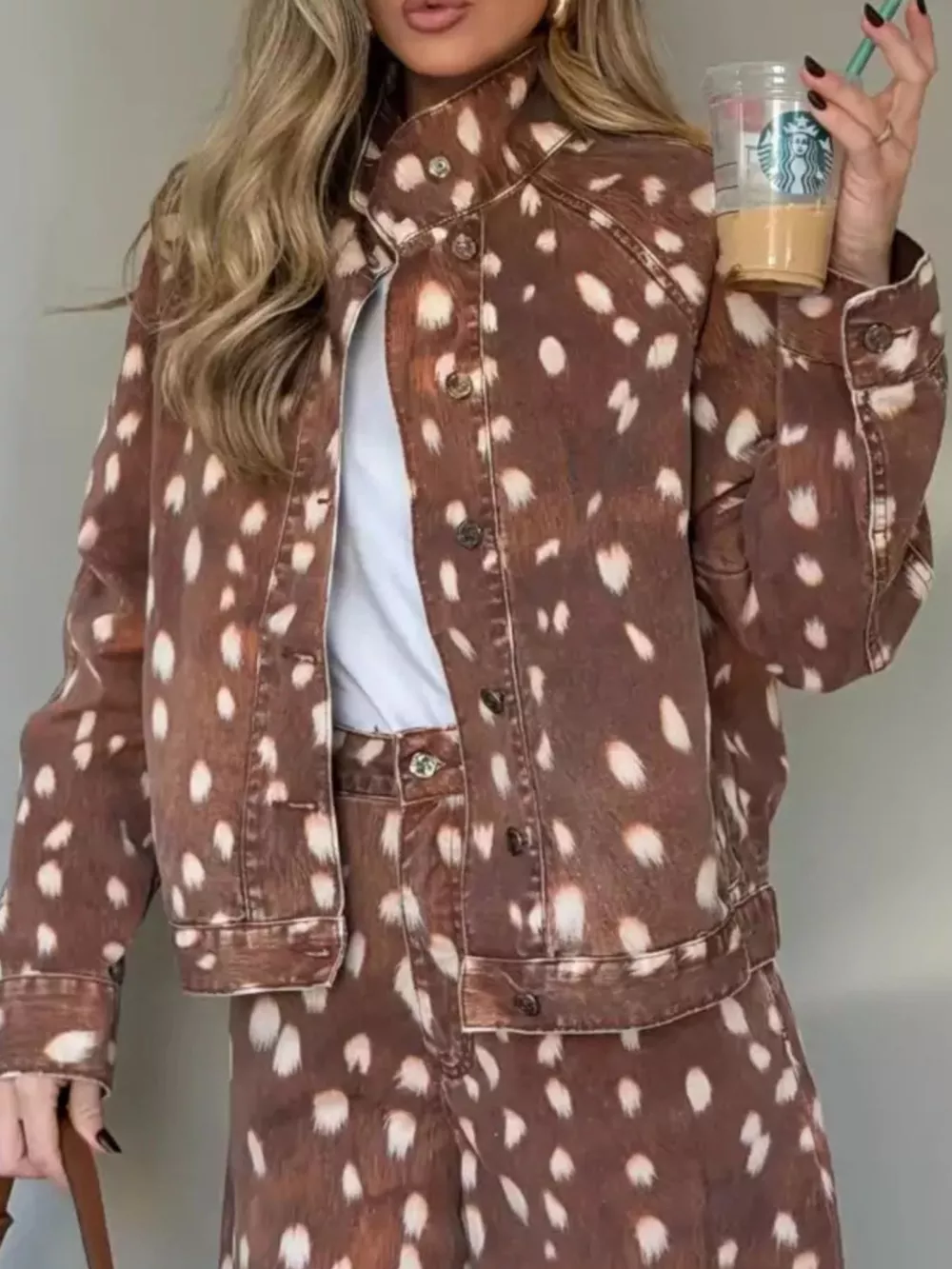 Fawn-Print Button Down Denim Jacket, image 2