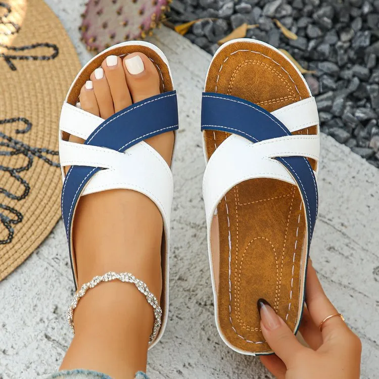Contrast Cross Strap Wedge Sandals, image 3