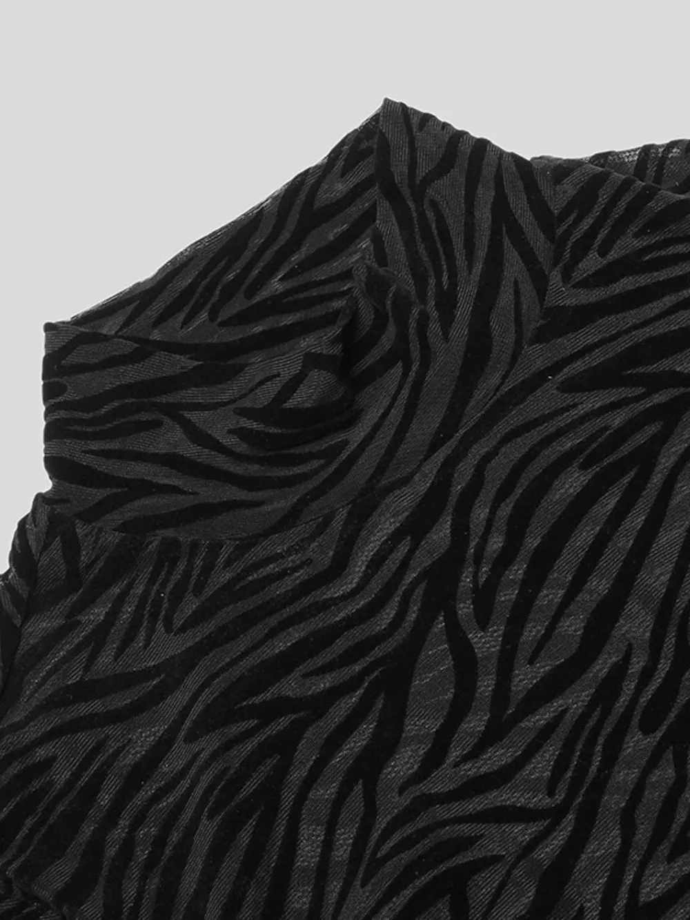 Men's Zebra Print Mock Neck Long Sleeve Mesh Top, image 4