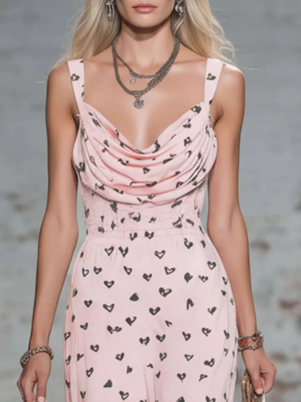 Heart-Print Cowl Neck Midi Dress, image 4