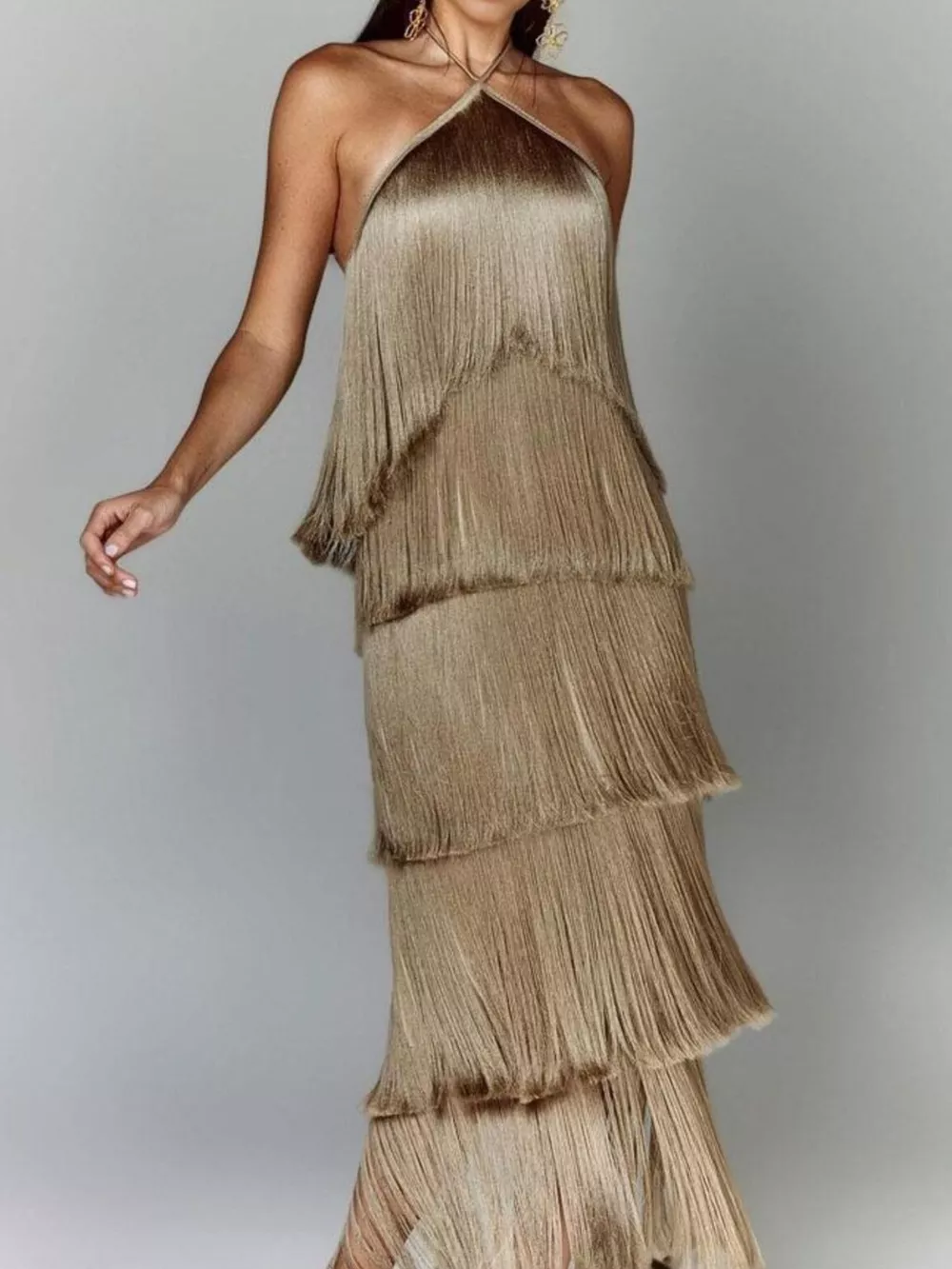 Fringe Halter Neck Maxi Dress, image 10