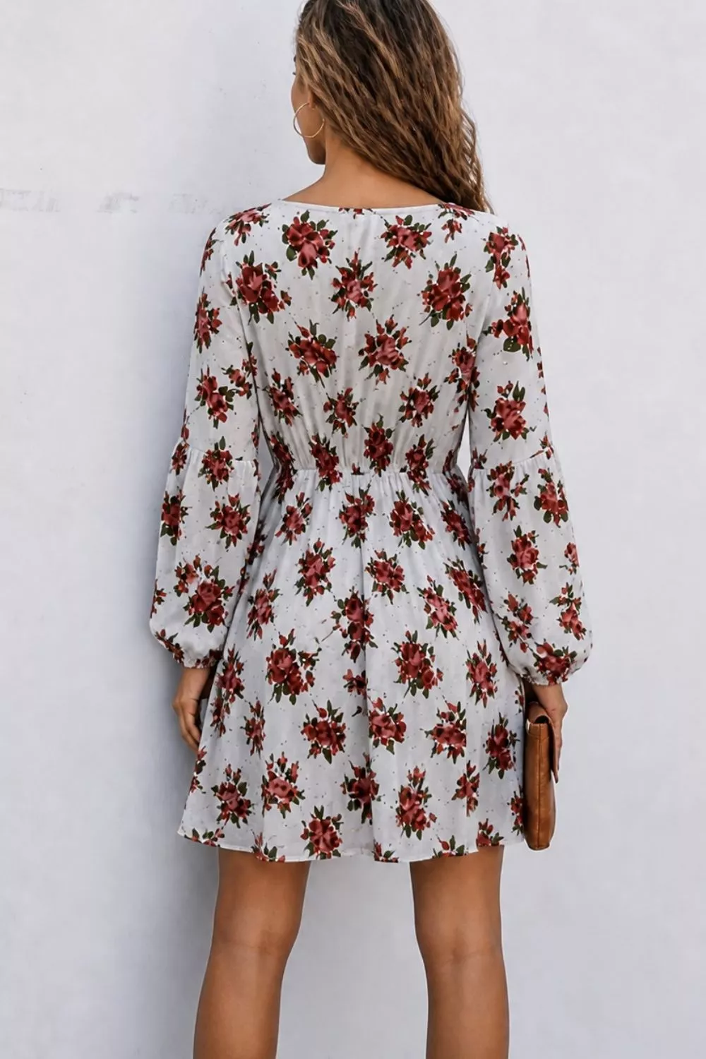 Floral Print Balloon Sleeve Mini Dress, image 3