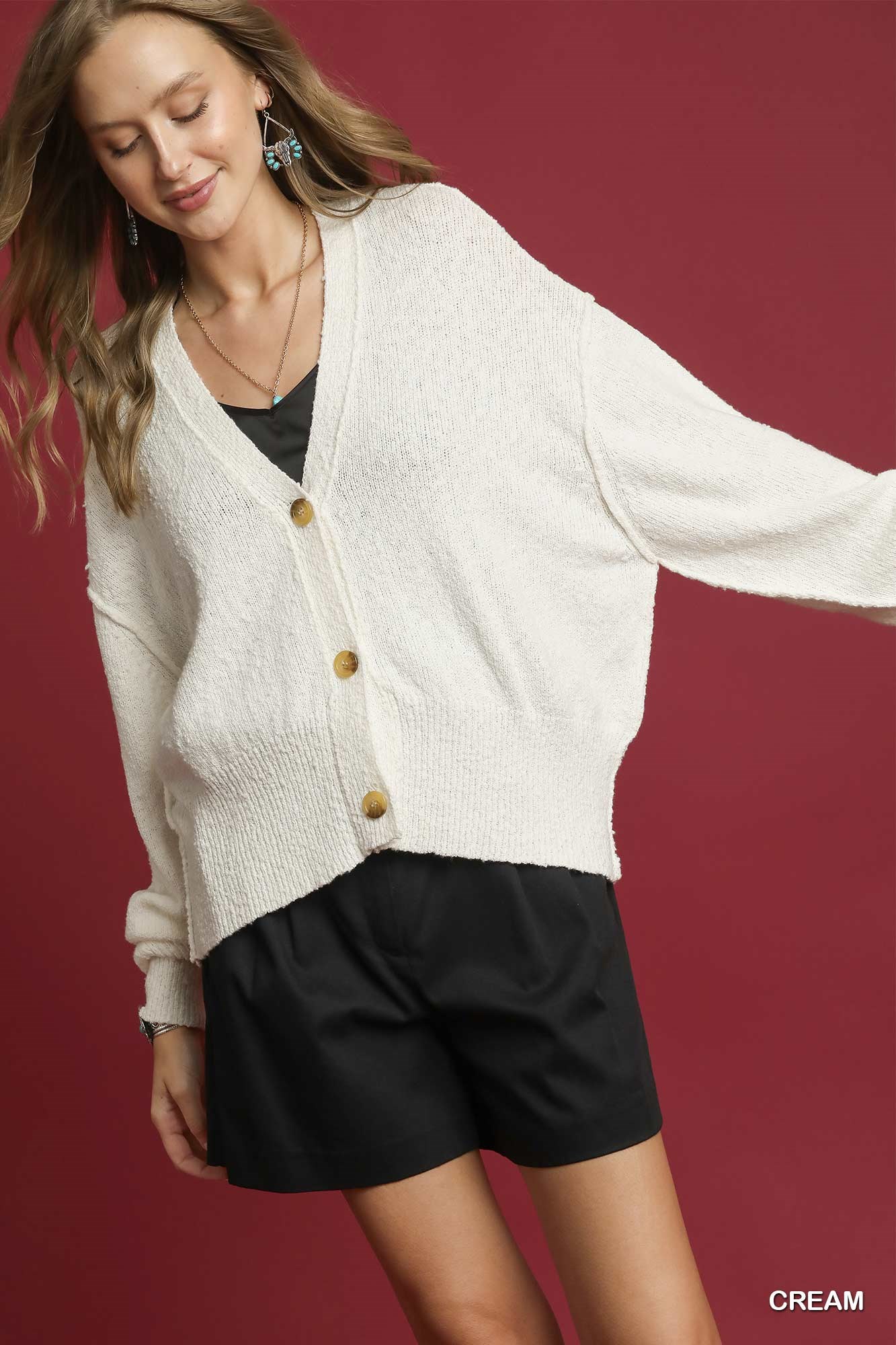 Button-Front V-Neck Knit Cardigan, image 2