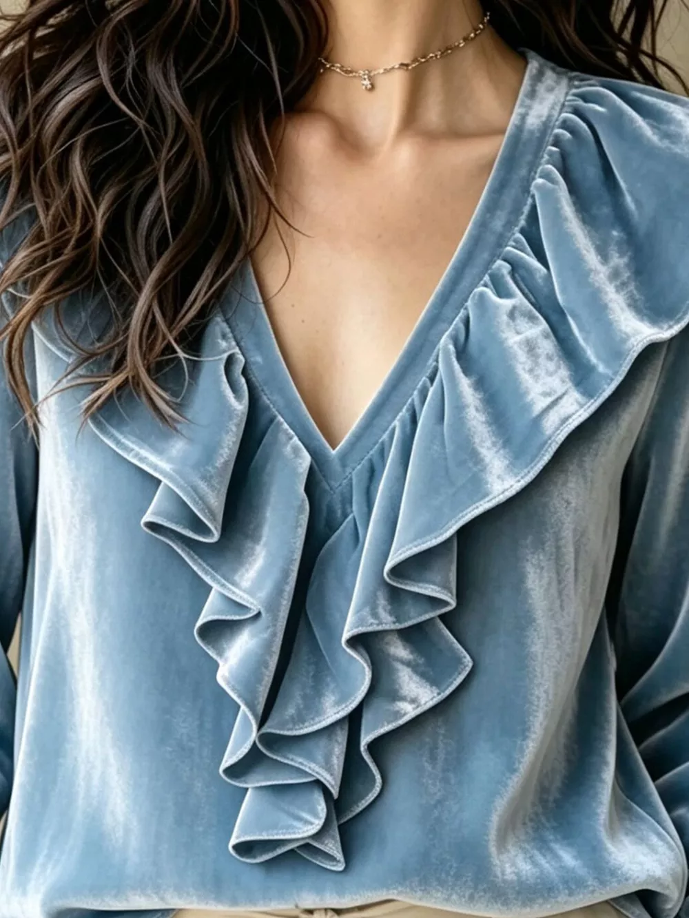 Ruffled V-Neck Long Sleeve Blouse, image 8
