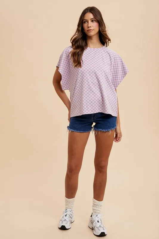 Checkered Round Neck Short Sleeve T-Shirt, image 4