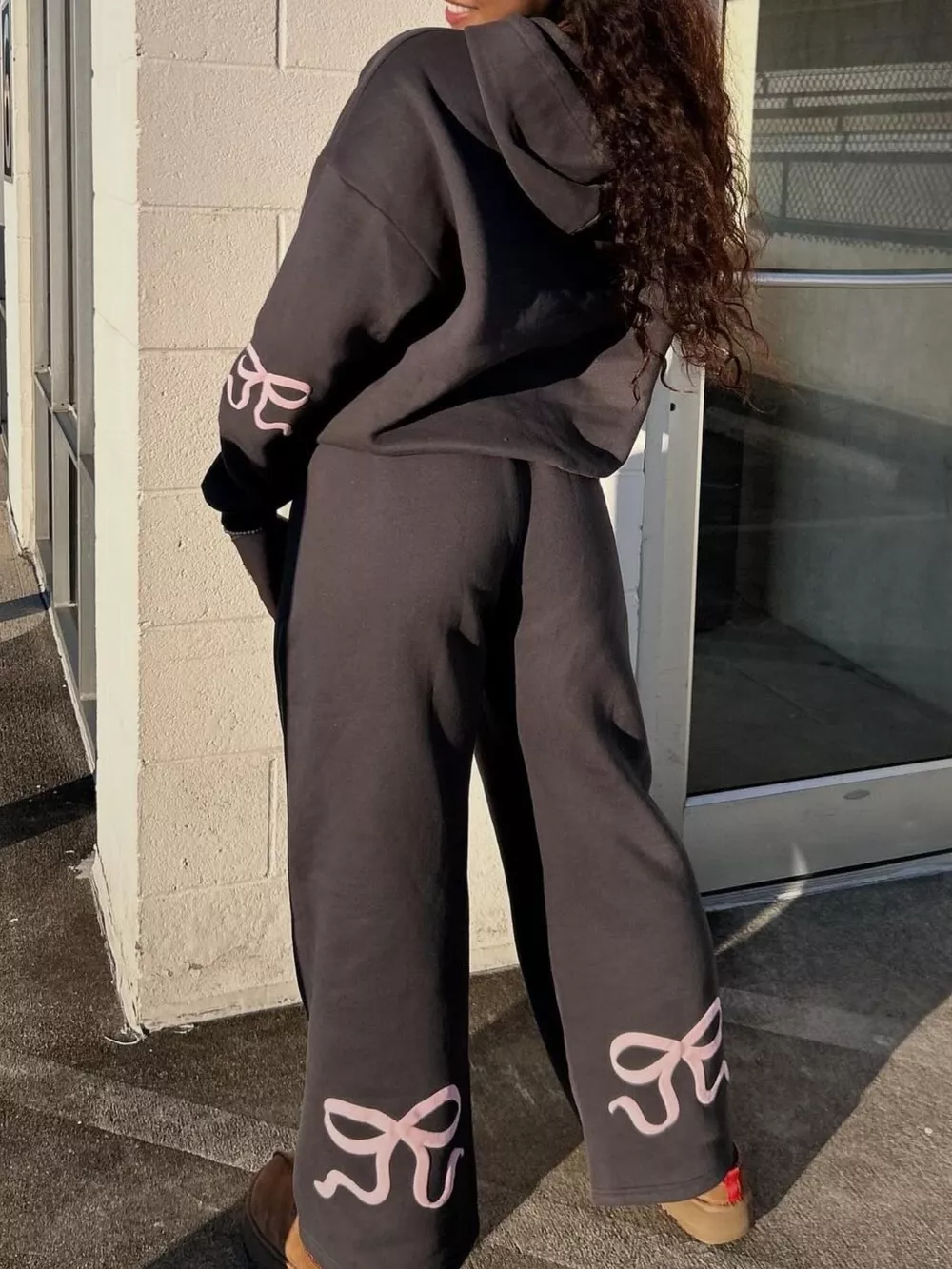 Bow and Heart Dropped Shoulder Hoodie and Pants Set, image 12