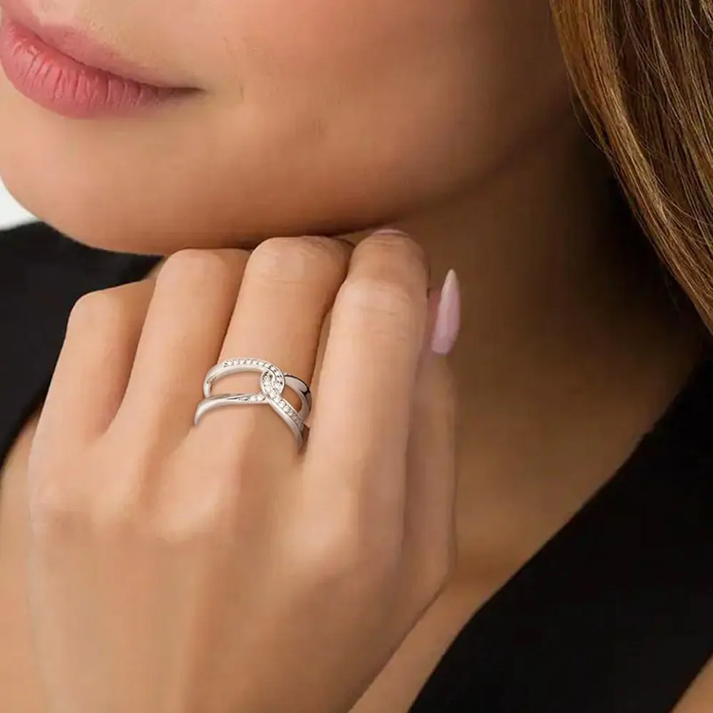 Twisted Inlaid Zircon Double-layered Ring, image 7