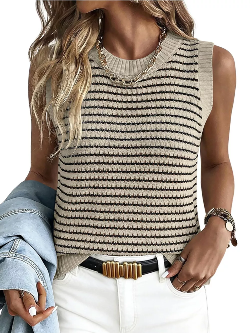Striped Knit Sweater Vest, image 7