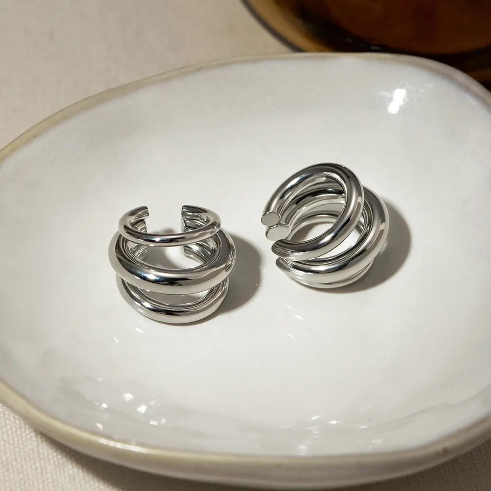 Stainless Steel Layered Cuff Earrings, image 2