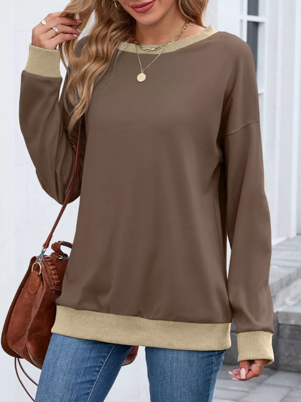 Contrast Trim Long Sleeve Sweatshirt, image 19