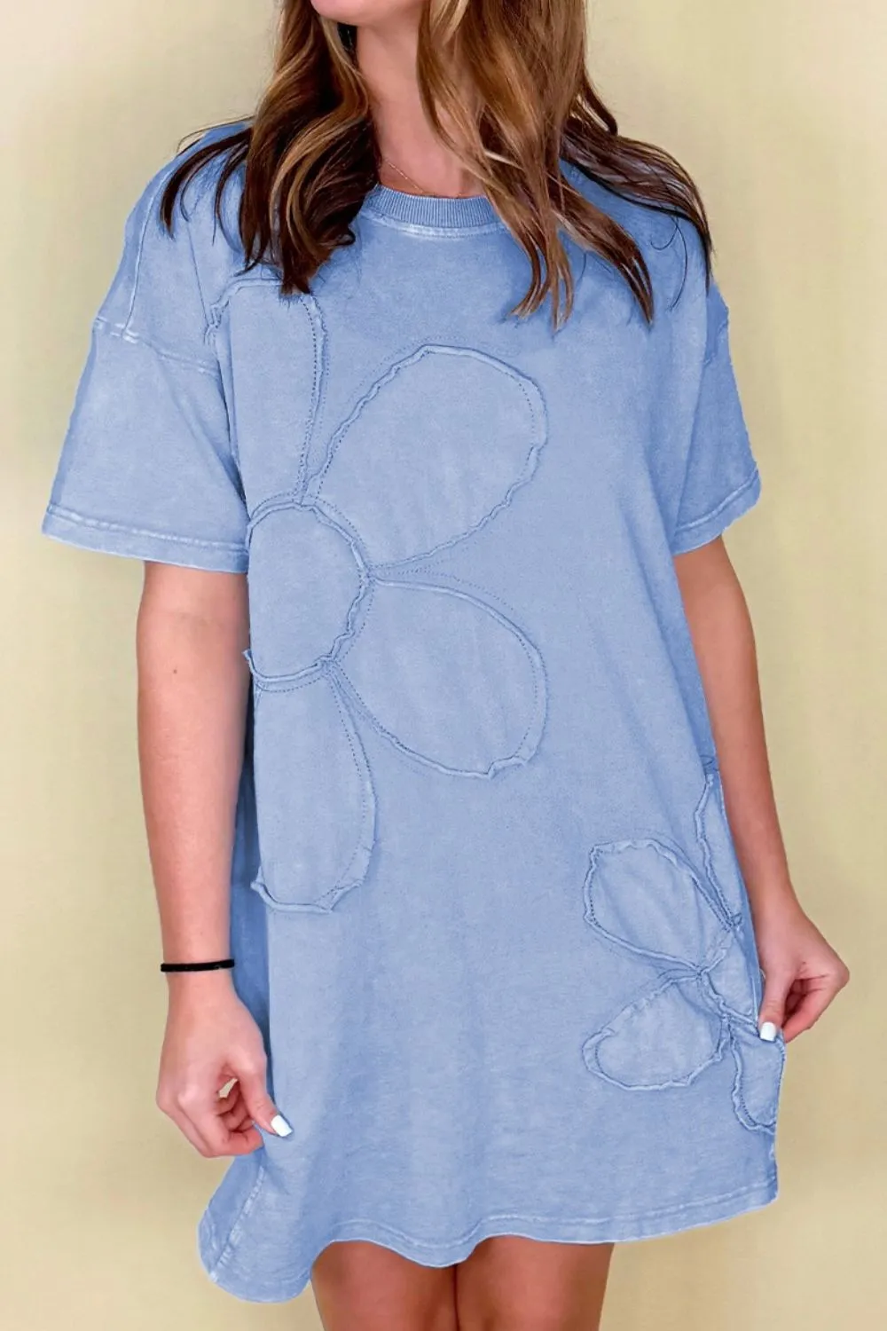 Floral Round Neck Short Sleeve T-Shirt Dress