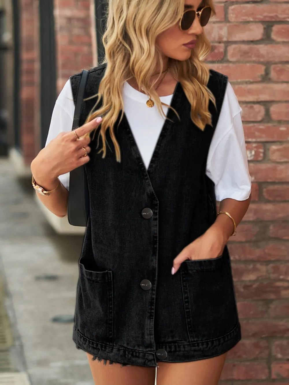 Full Size V-Neck Button Up Denim Vest, image 7