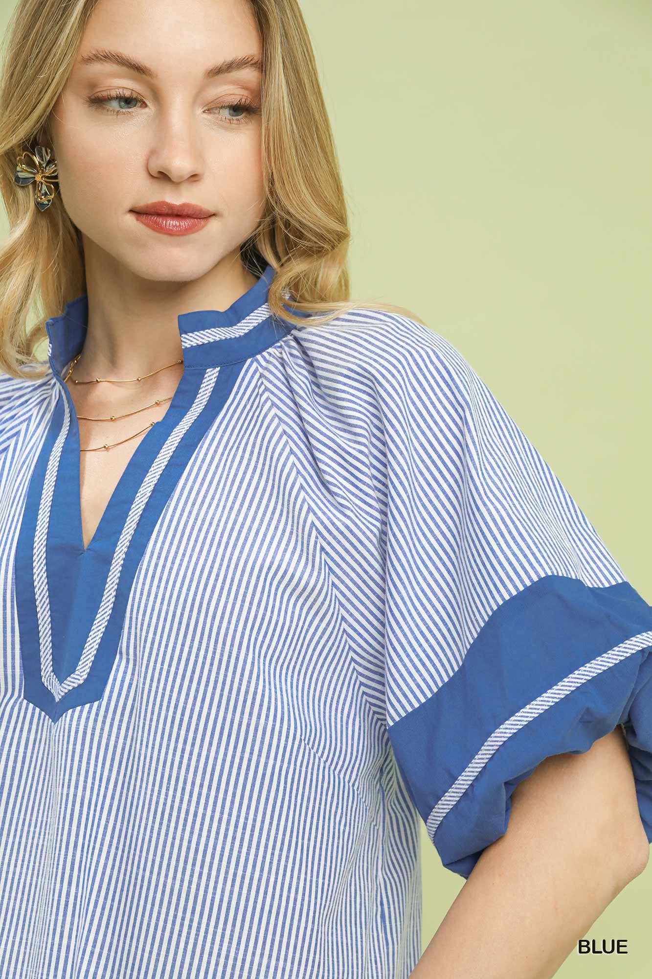 Striped Mixed Puff Sleeve Blouse, image 4