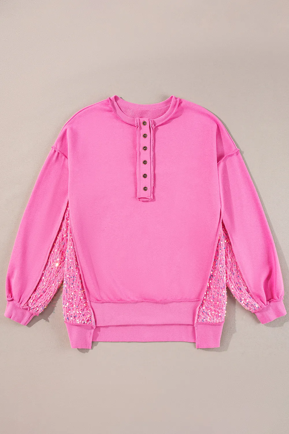 Sequin Half Button Long Sleeve Sweatshirt, image 4