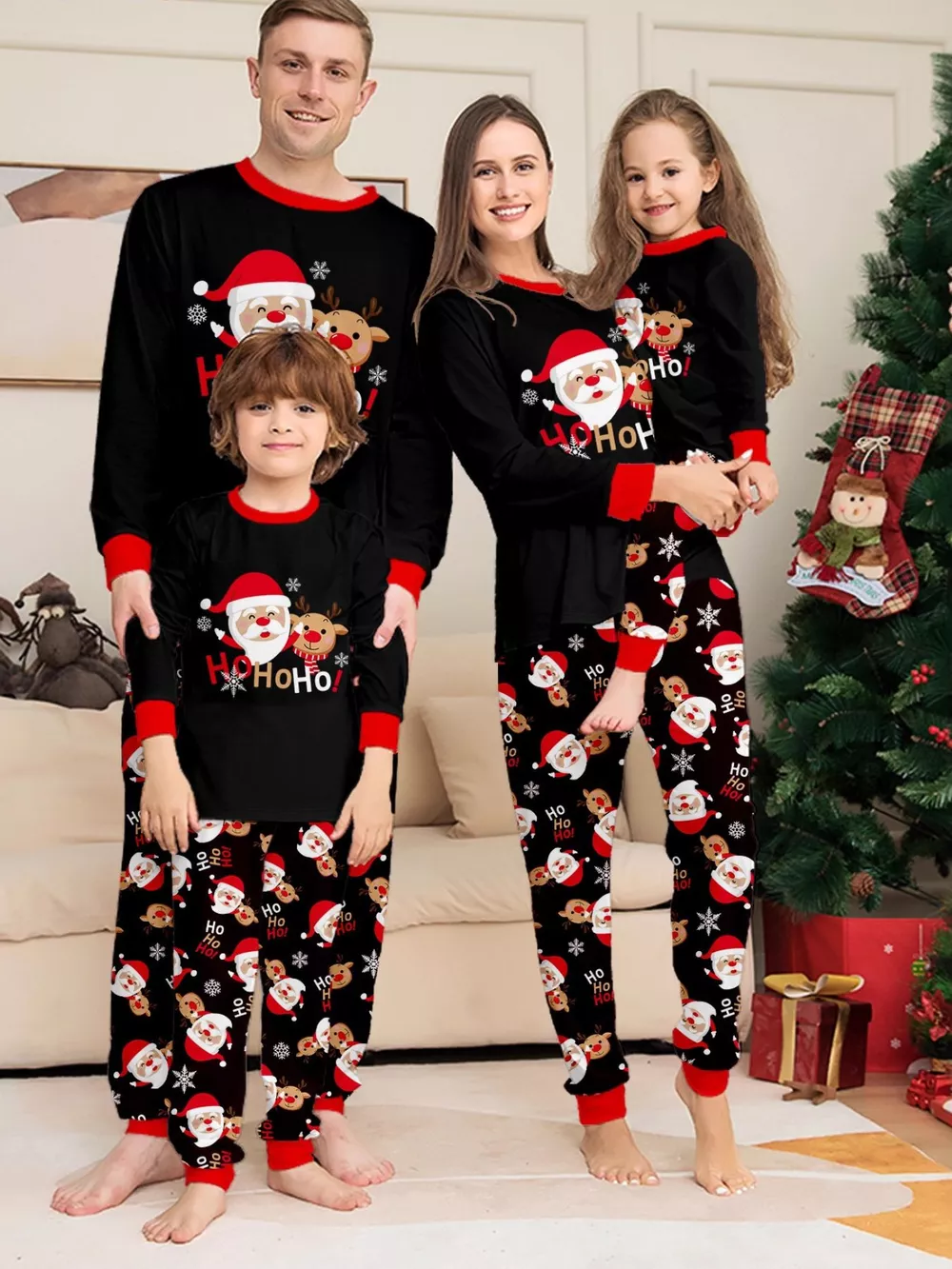 Full Size Matching Family Christmas Pajamas Set with Santa and Reindeer Print Plus Size, image 2