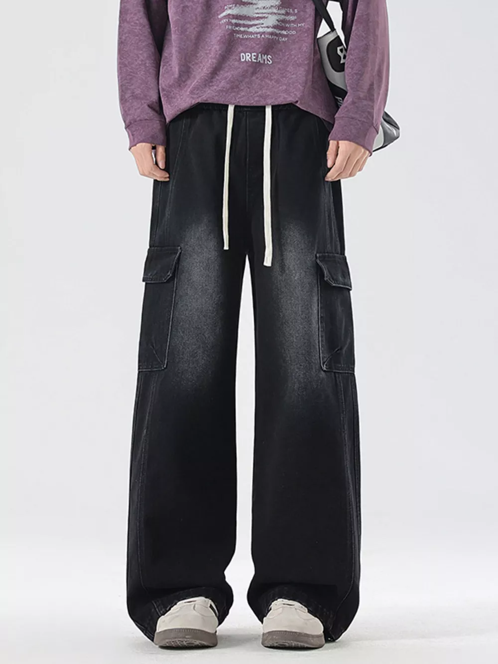 Men's Full Size Wide Leg Cargo Jeans Plus Size