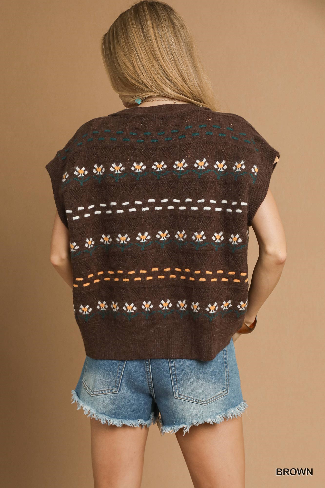 Button-Down Knit Vest with Floral Pattern, image 4