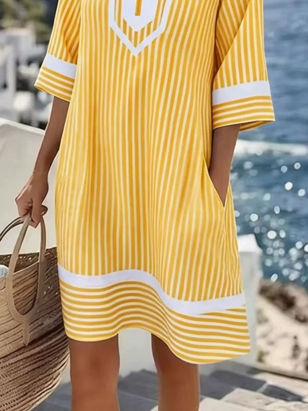 Full Size Striped V-Neck Casual Dress Plus Size, image 7
