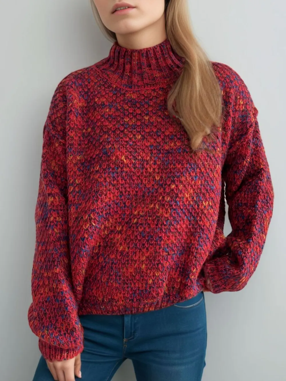 Heathered Turtleneck Dropped Shoulder Sweater, image 2