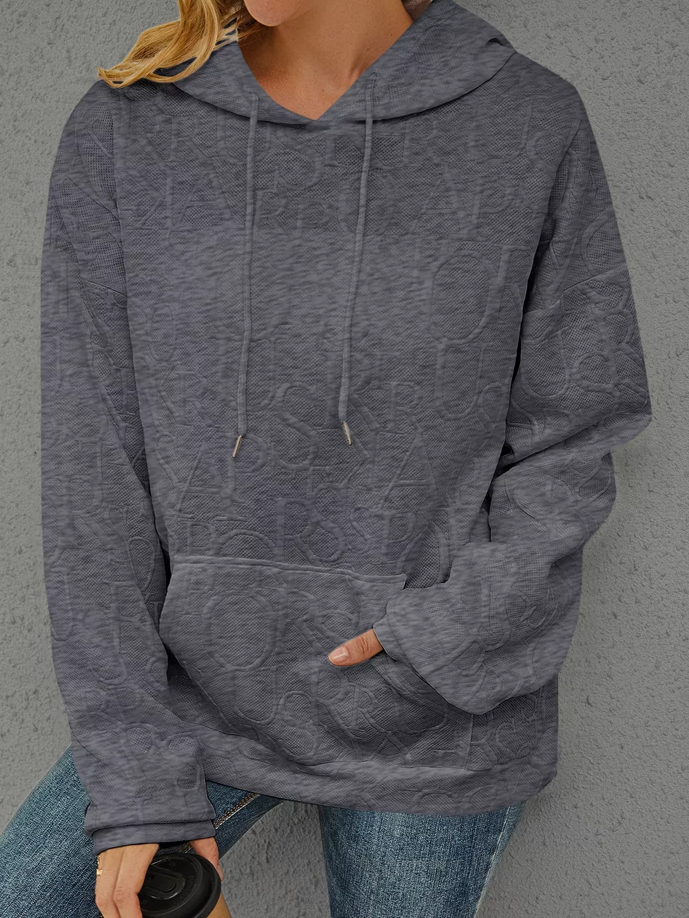 Full Size Embossed Lettering Casual Hoodie Plus Size, image 13