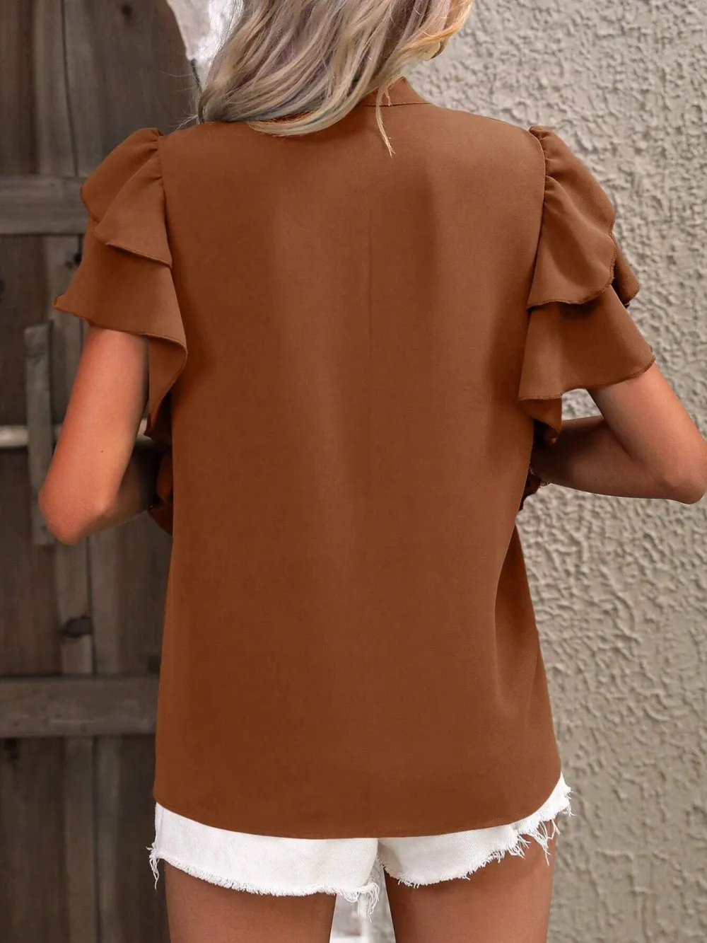 Ruffled Notched Short Sleeve Blouse, image 4