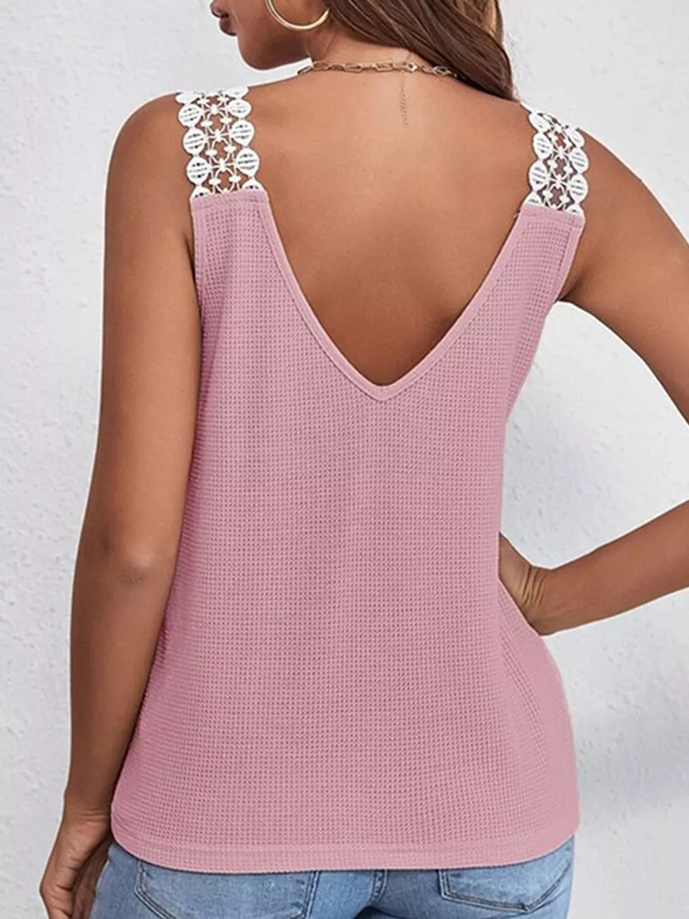 Lace Trim V-Neck Tank Top, image 2