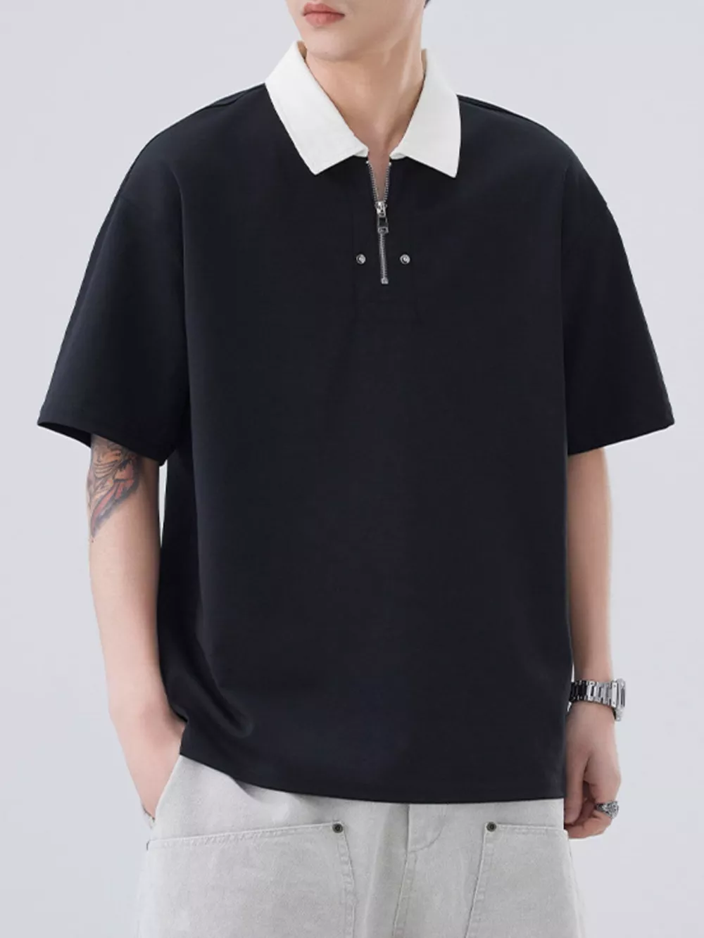 Men's Plus Size Quarter Zip Short Sleeve Polo, image 4