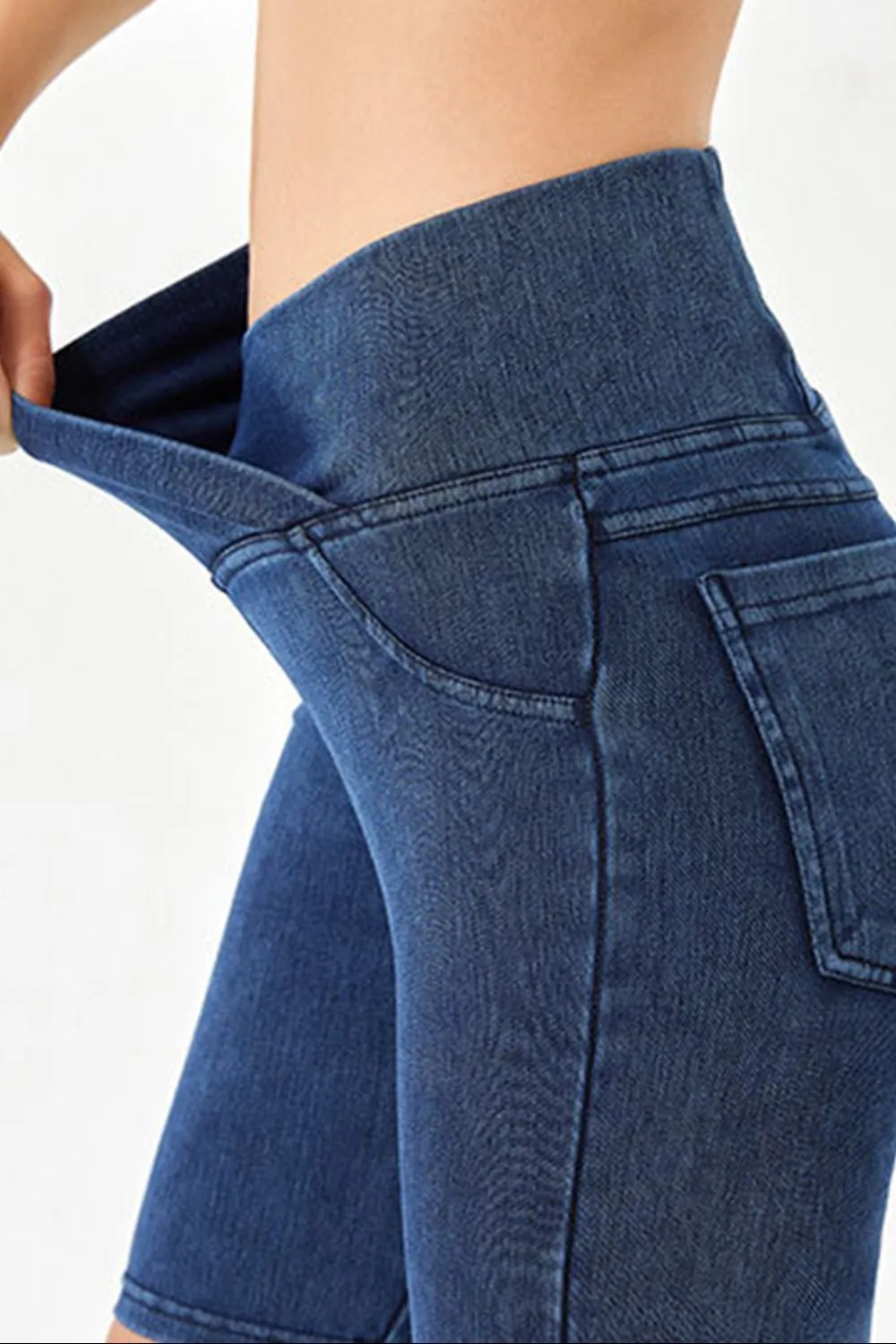 Asymmetrical Waist Denim Shorts with Pockets, image 7