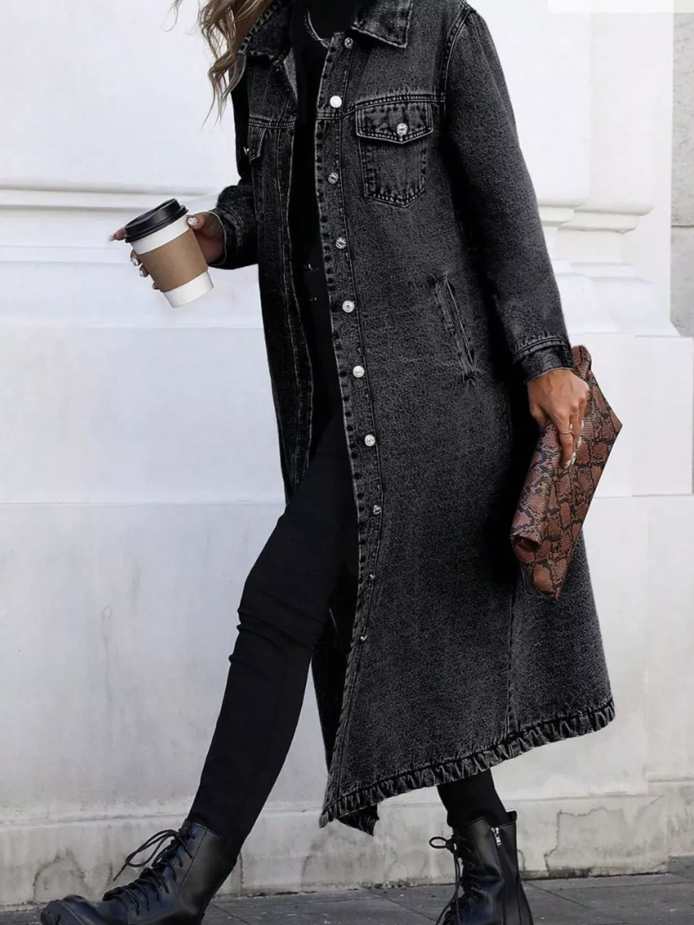 Longline Button-Front Denim Jacket, image 6
