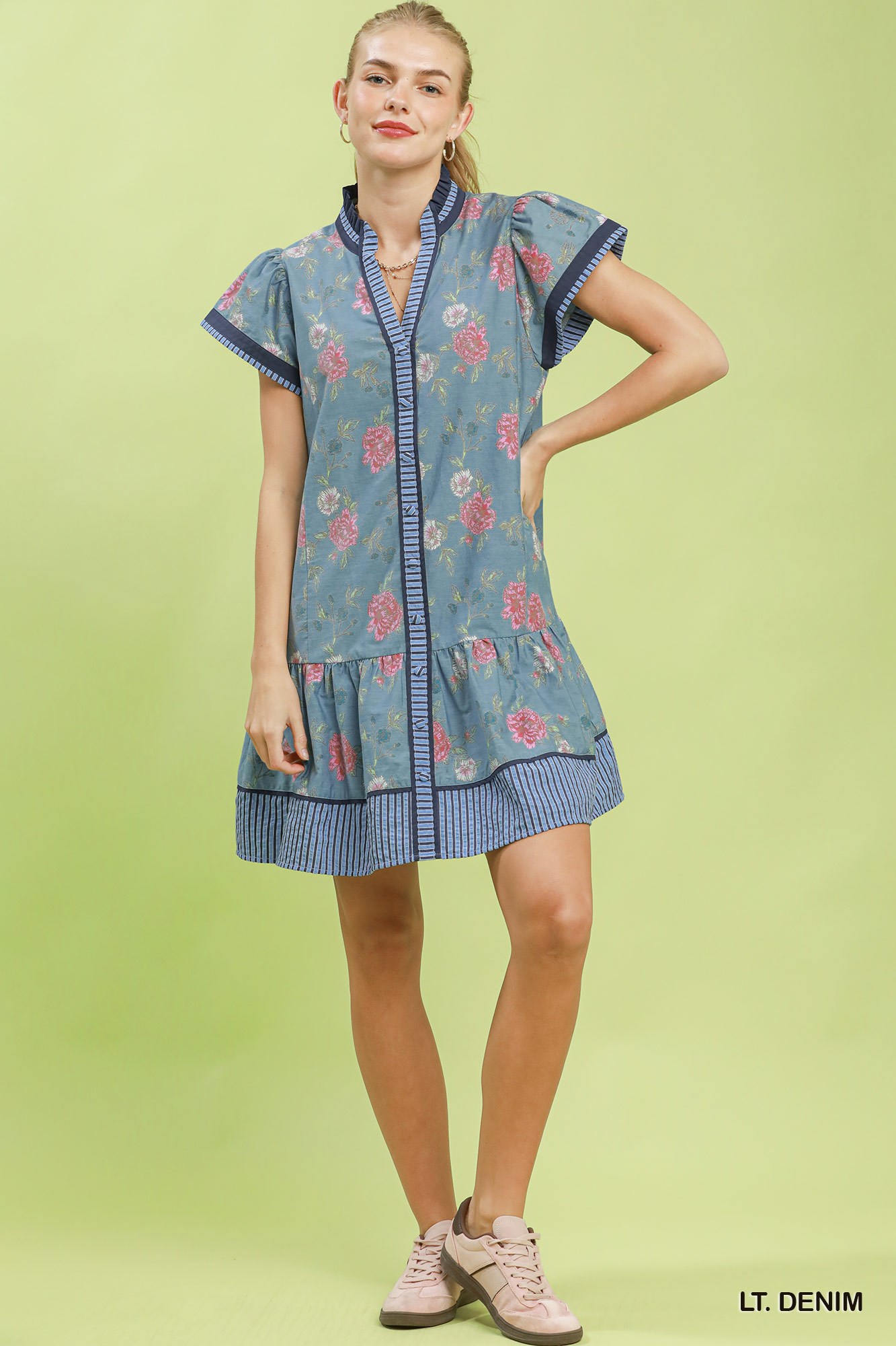 Floral Contrast Trim Ruffle Hem Mini Dress, image 4