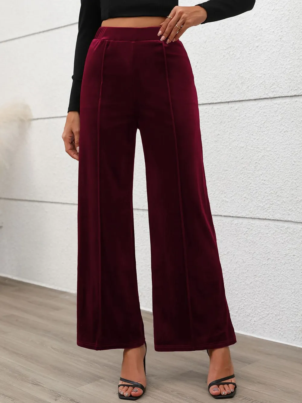 Elastic Waist Wide Leg Pants, image 4