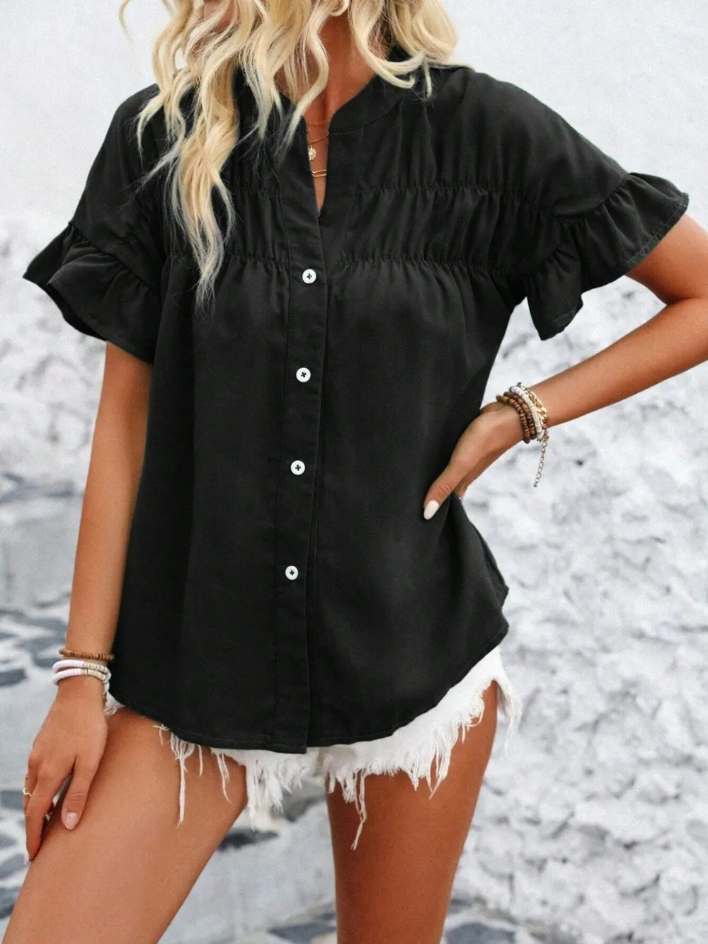 Button Down Ruffled Short Sleeve Shirt, image 13