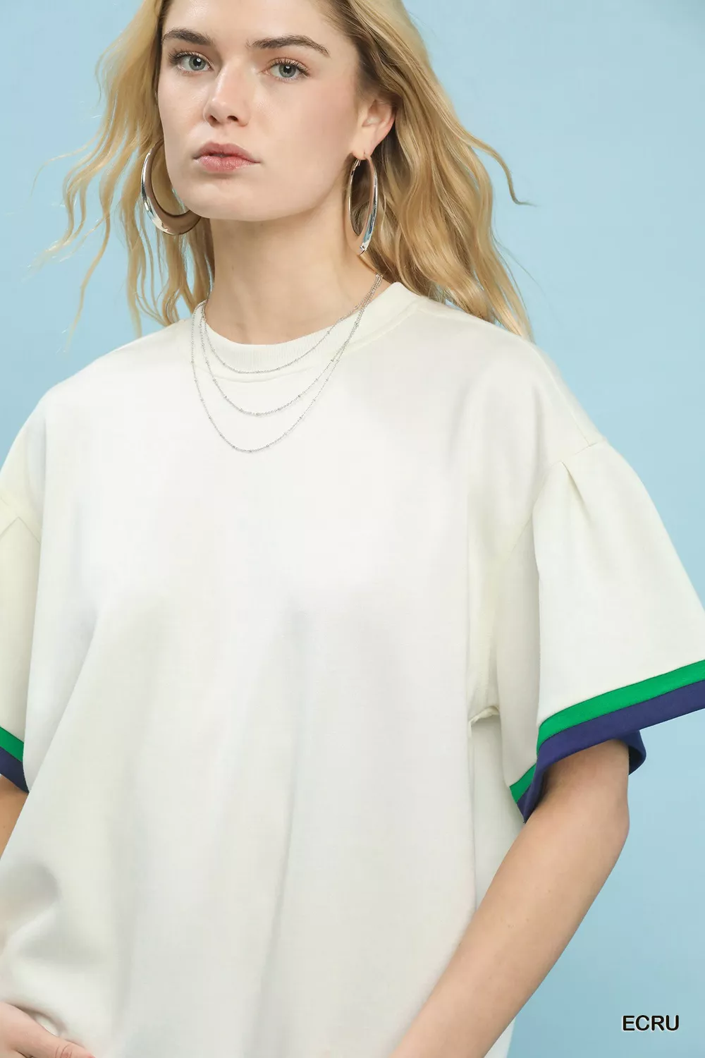 Contrast Trim Bell Sleeve Top, image 3