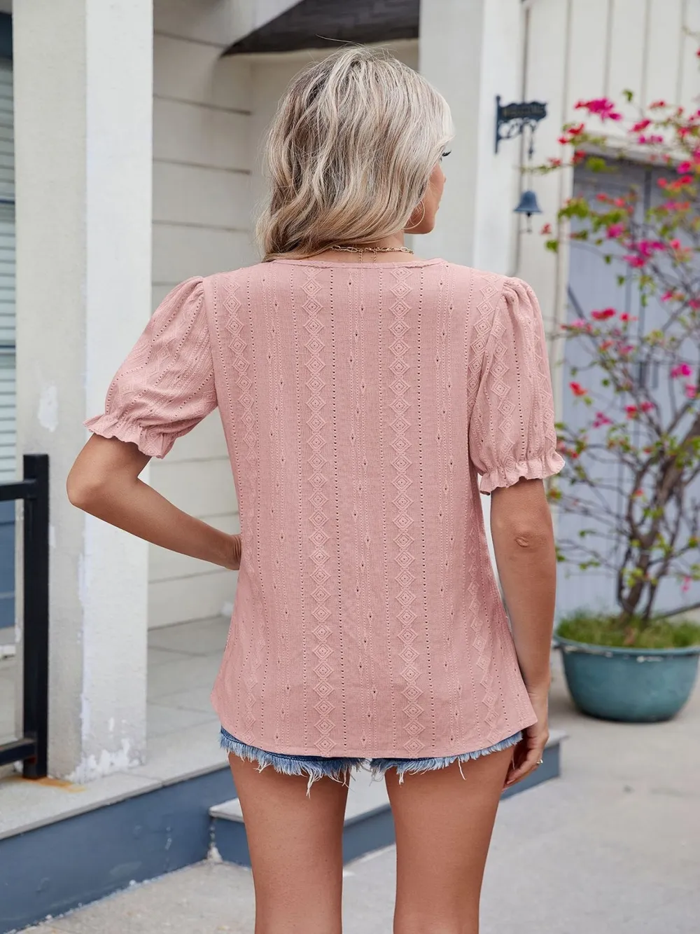 Eyelet Notched Short Sleeve Top, image 22
