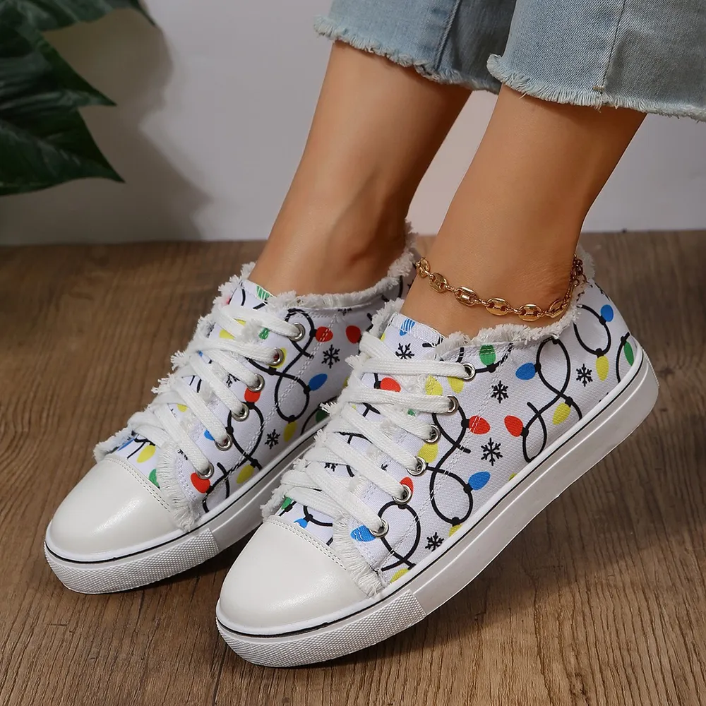 Raw Hem Printed Round Toe Sneakers, image 3