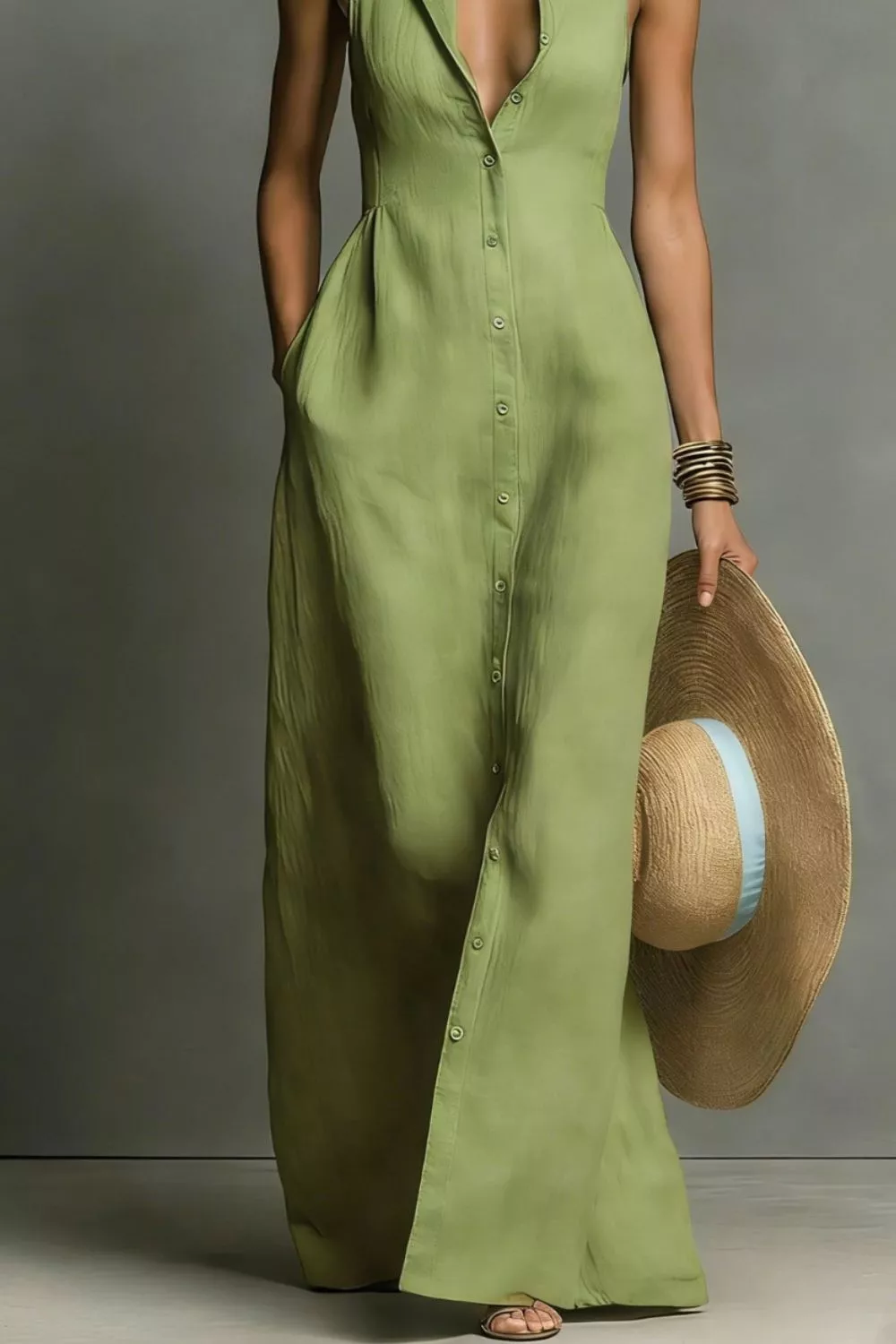 Sleeveless Button-Down Maxi Dress, image 12
